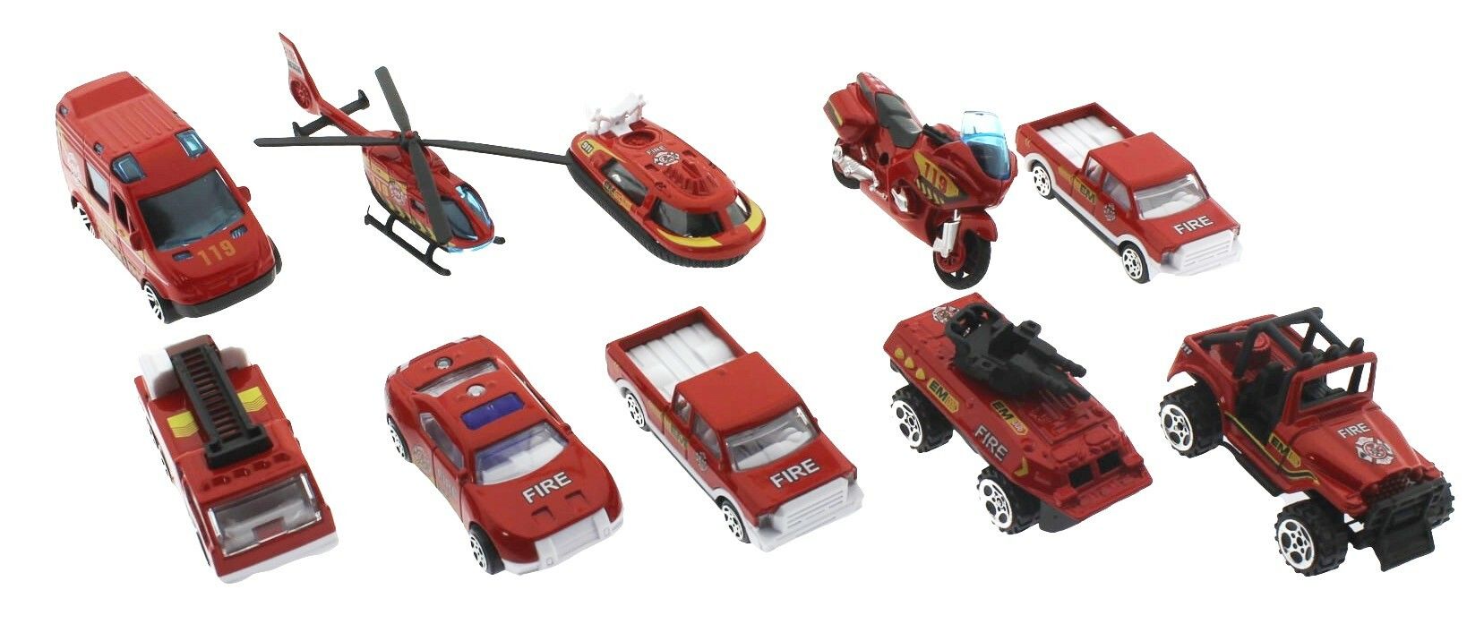 10 Parça Die-Cast Metal İtfaiye Araçları Seti