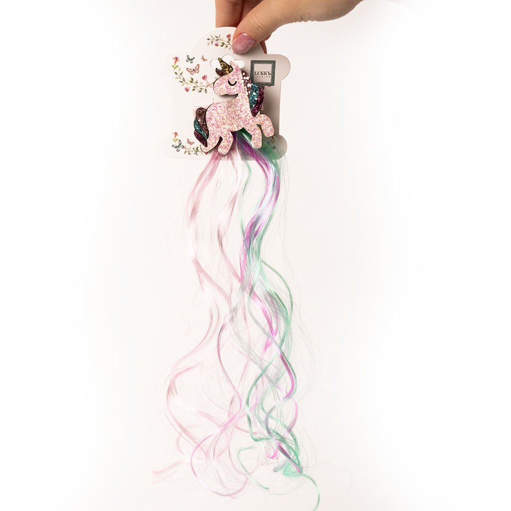 Lukky Unicorn Klipsli Mavi/Pembe 35 cm Saç Tokası