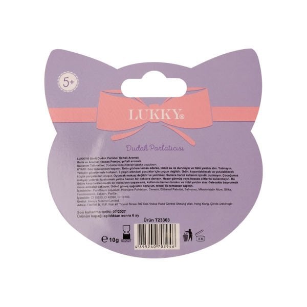 Lukky Kedi Şekilli Simli Pembe Dudak Kremi