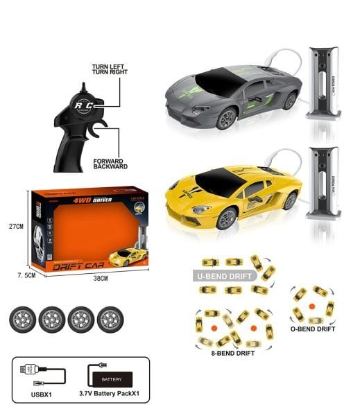 1:24 Uzaktan Kumandalı Sport Drift Car - Gri & Sarı