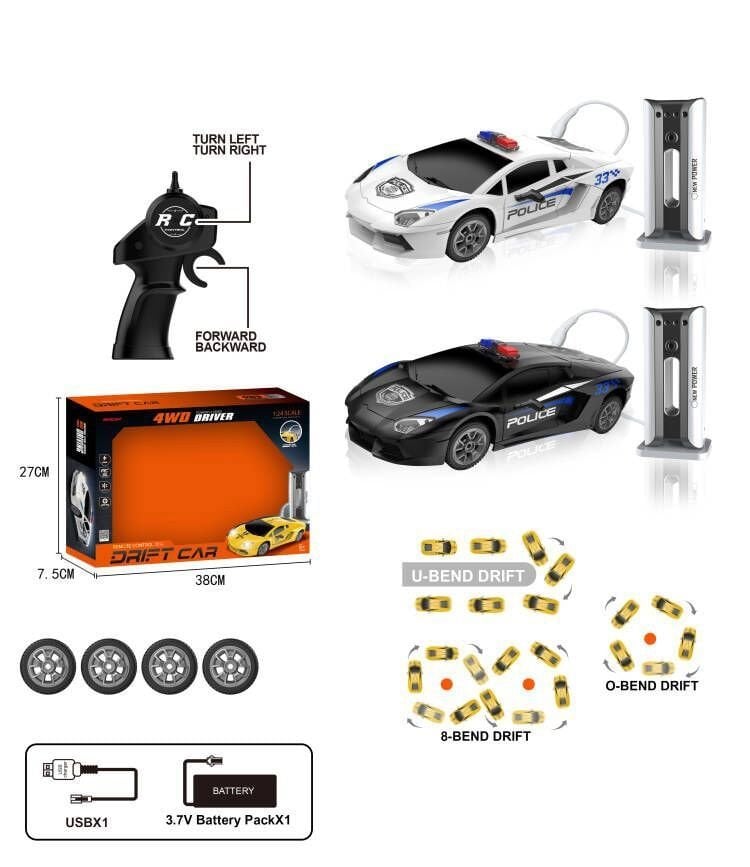 1:24 Uzaktan Kumandalı Sport Drift Car - Siyah & Beyaz