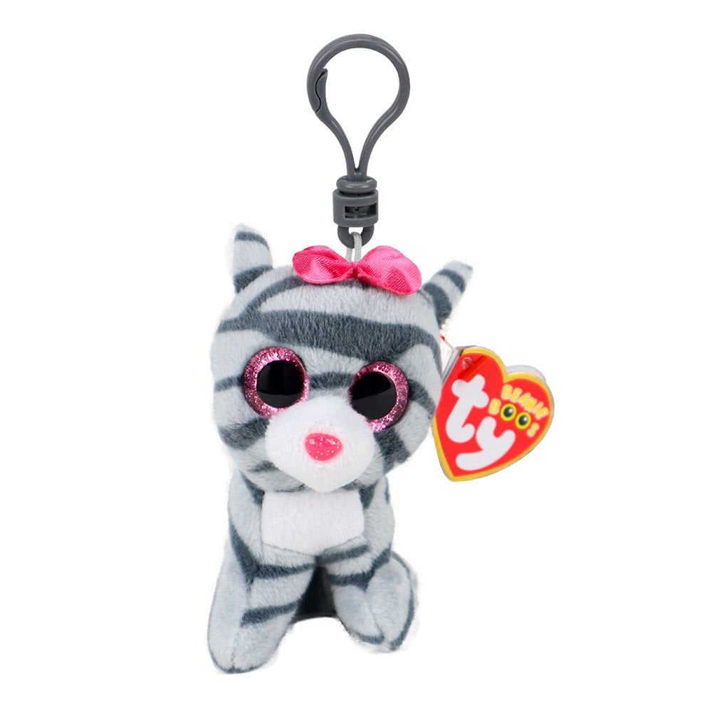 TY Beanie Boos Gri Çizgili Kedi Kiki Peluş Anahtarlık 12 cm.