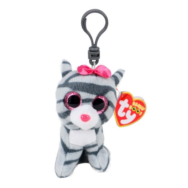 TY Beanie Boos Gri Çizgili Kedi Kiki Peluş Anahtarlık 12 cm.