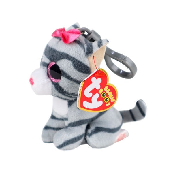 TY Beanie Boos Gri Çizgili Kedi Kiki Peluş Anahtarlık 12 cm.