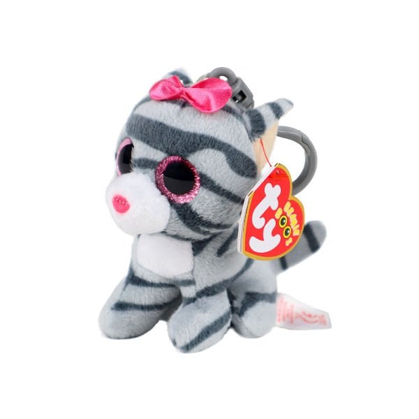 TY Beanie Boos Gri Çizgili Kedi Kiki Peluş Anahtarlık 12 cm.
