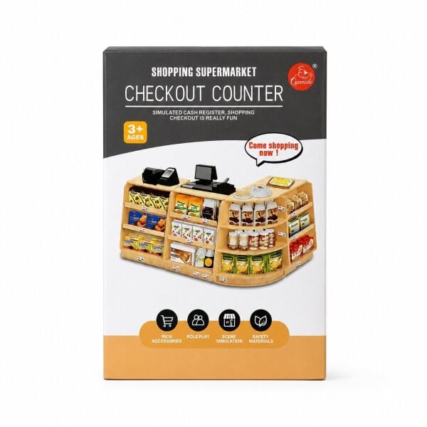 Ahşap Market Kasası ve Süpermarket Alışveriş Seti