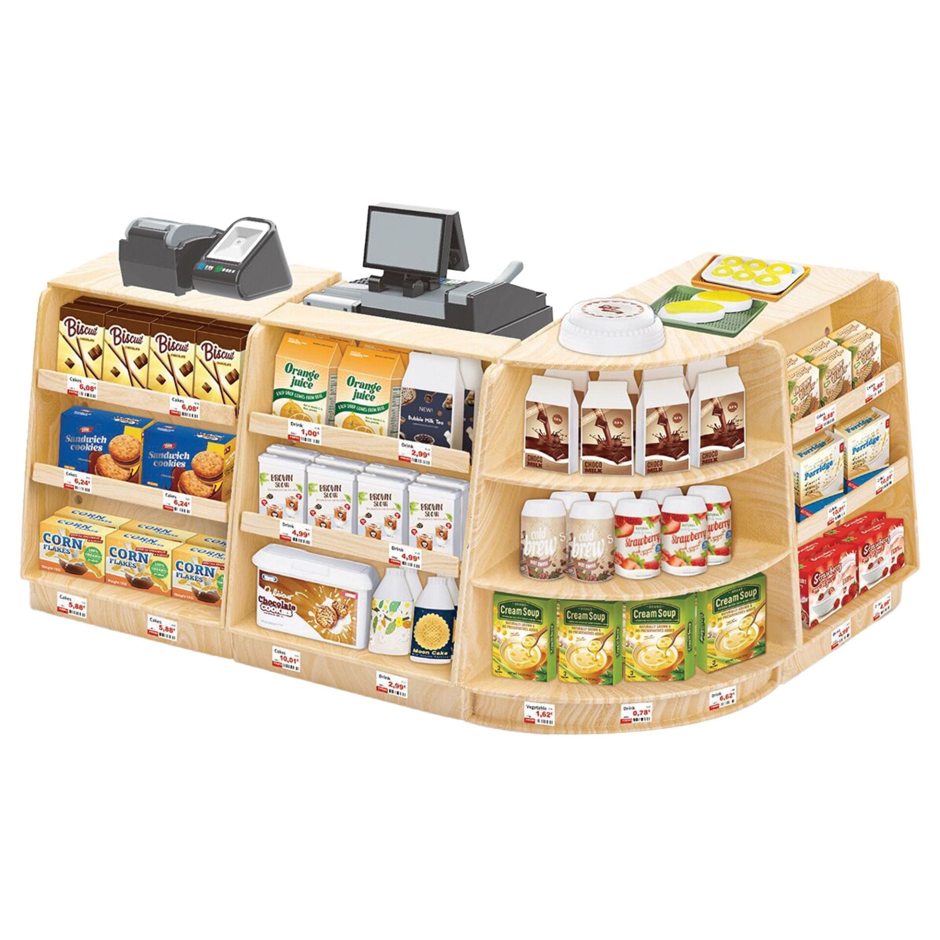 Ahşap Market Kasası ve Süpermarket Alışveriş Seti