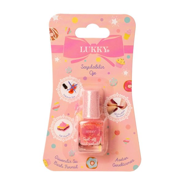 Lukky Confetti Serisi Su Bazlı Parlak Soyulabilir Parlak Pembe Oje