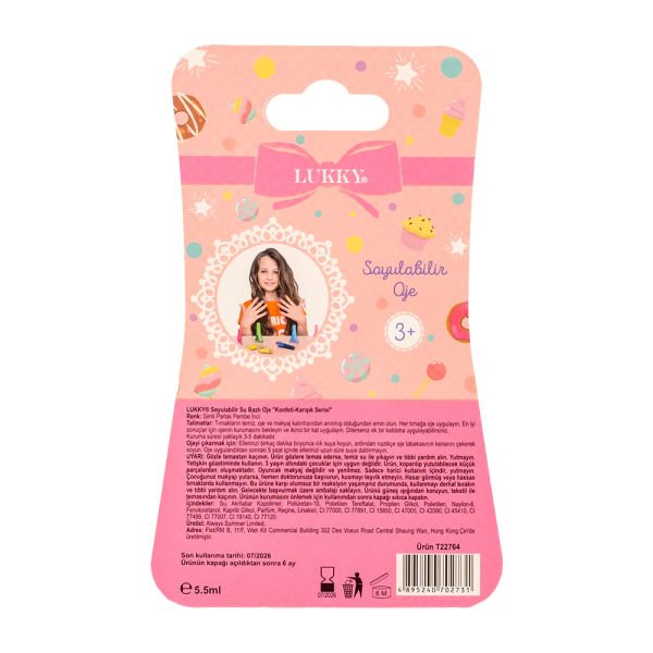 Lukky Confetti Serisi Su Bazlı Parlak Soyulabilir Parlak Pembe Oje
