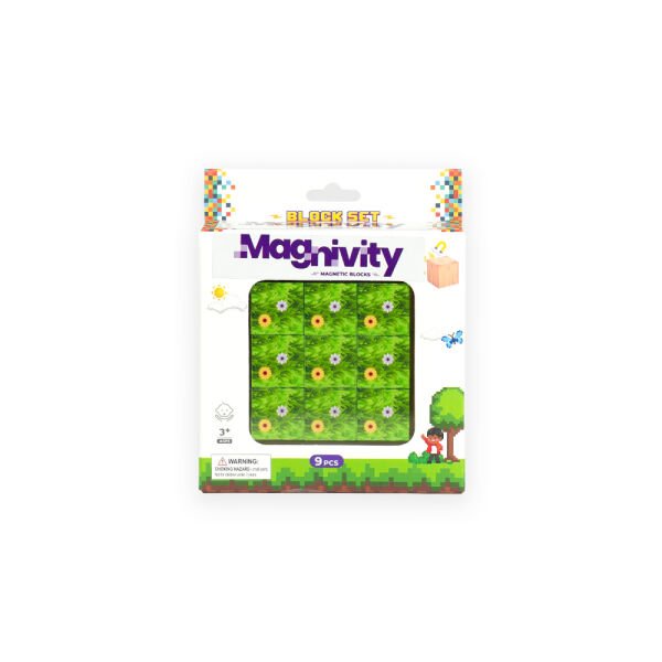 9 Parça Çiçekli Çimen Desenli Manyetik Bloklar