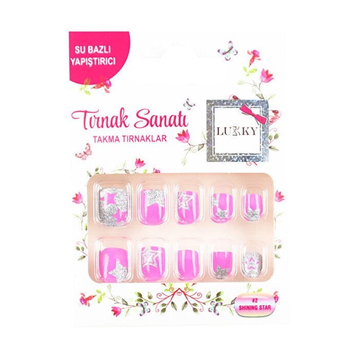 Lukky Yıldız Baskılı Yapışkanlı Takma Tırnak Seti