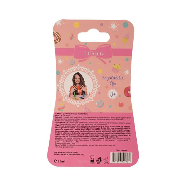 Lukky Confetti Serisi Su Bazlı Parlak Soyulabilir Fuşya Oje